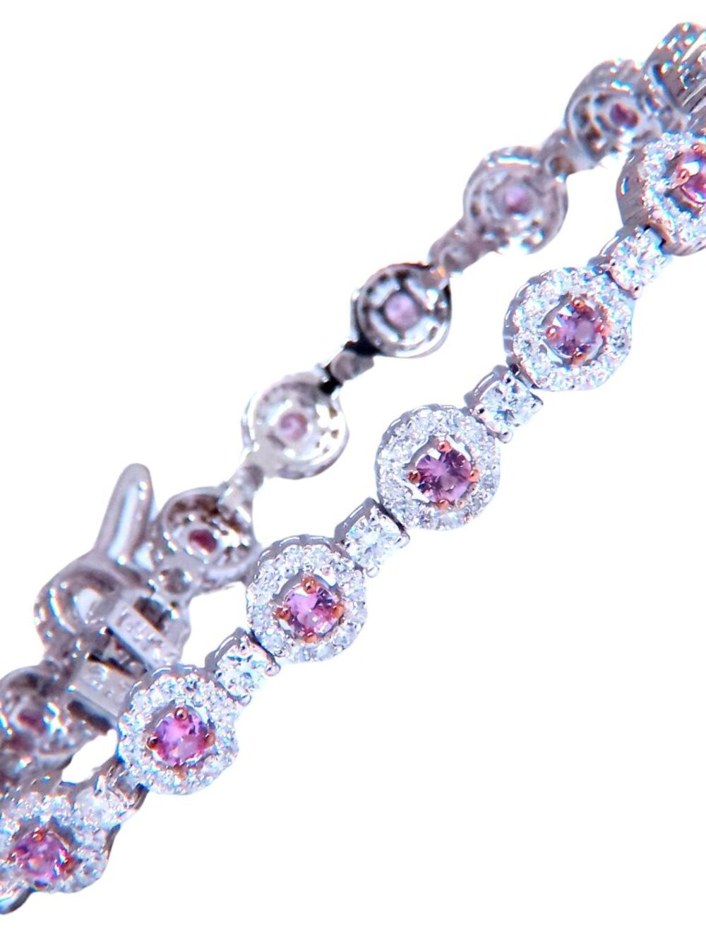 Natural Pink Sapphires Diamonds Tennis Bracelet 14kt 12468*